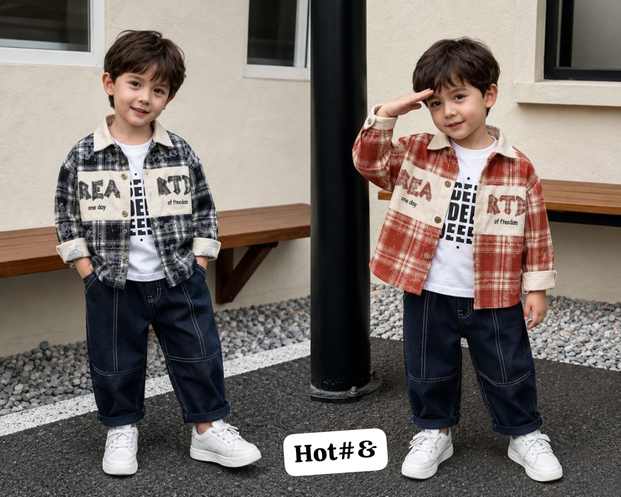 Boys' Two-Piece Plaid Button-Down Jacket & Denim Pants Set