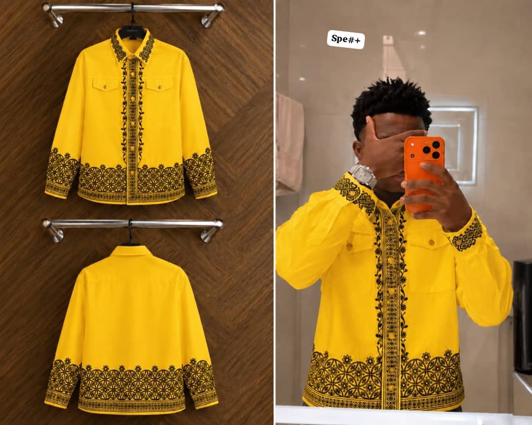 Men's Geometric Laser-Embroidered Long-Sleeve Button-Up Shirt - Image 2