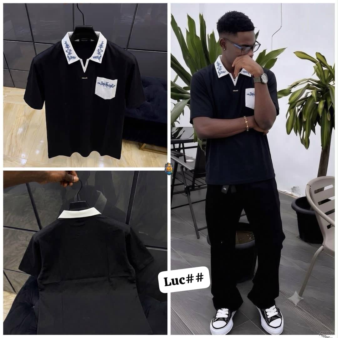 Men's Contrast Collar Embroidered Short-Sleeve Polo Shirt - Image 2