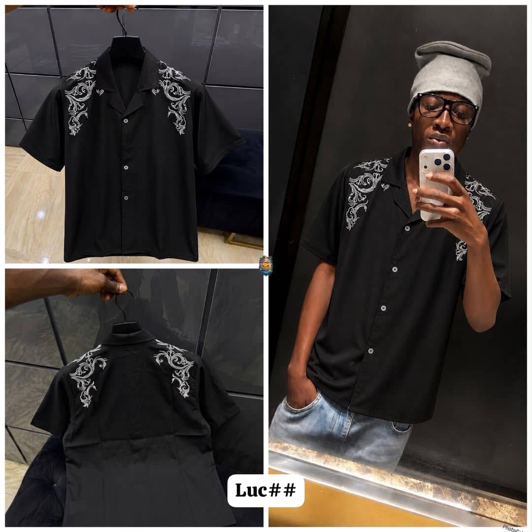 Men's Baroque Shoulder Embroidered Short-Sleeve Button-Up Shirt - Image 2
