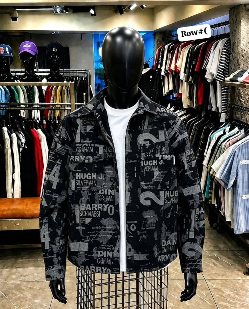 Men's Newspaper Print Collared Button-Up Jacket