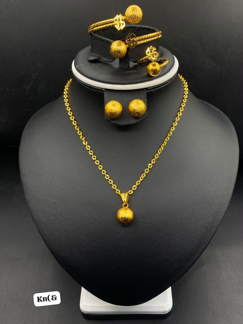 Gold-Tone Textured Ball Statement Full Jewelry Set