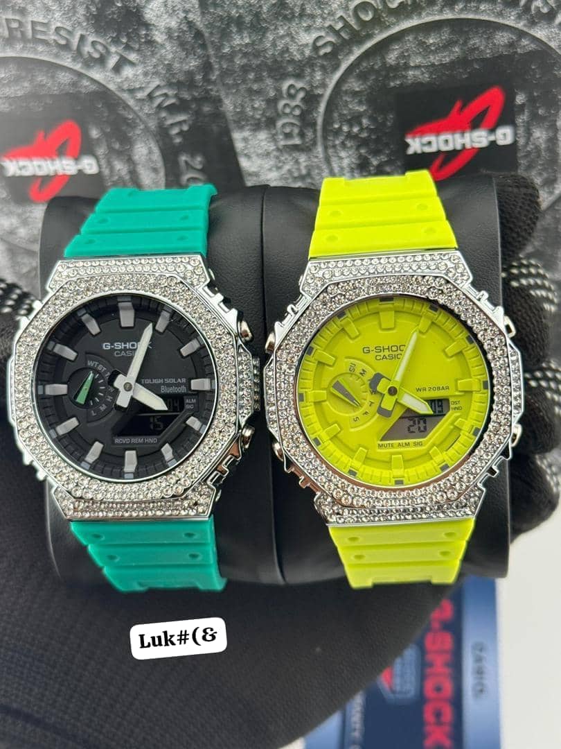 Casio G-Shock Style Iced-Out Diamond Bezel Pastel Resin Strap Sports Watch - Image 2