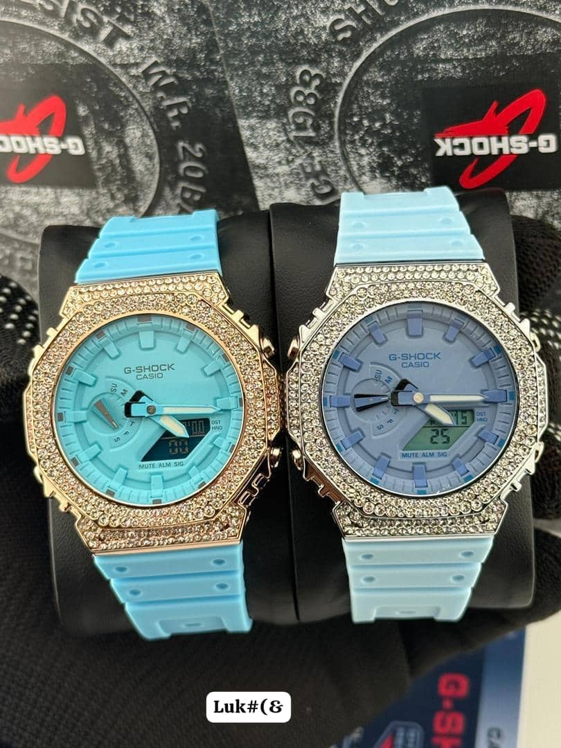 Casio G-Shock Style Iced-Out Diamond Bezel Pastel Resin Strap Sports Watch