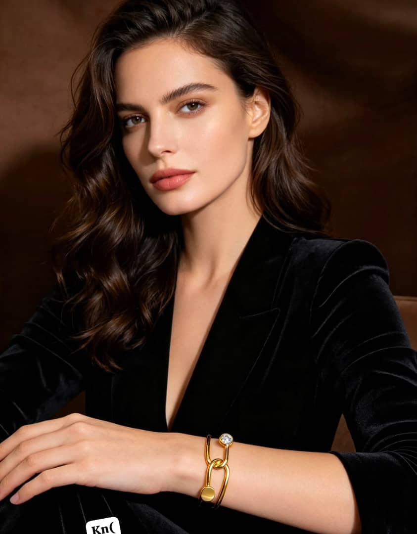 Women's Gold-Tone Interlocking Link Bracelet with Solitaire Crystal Accent