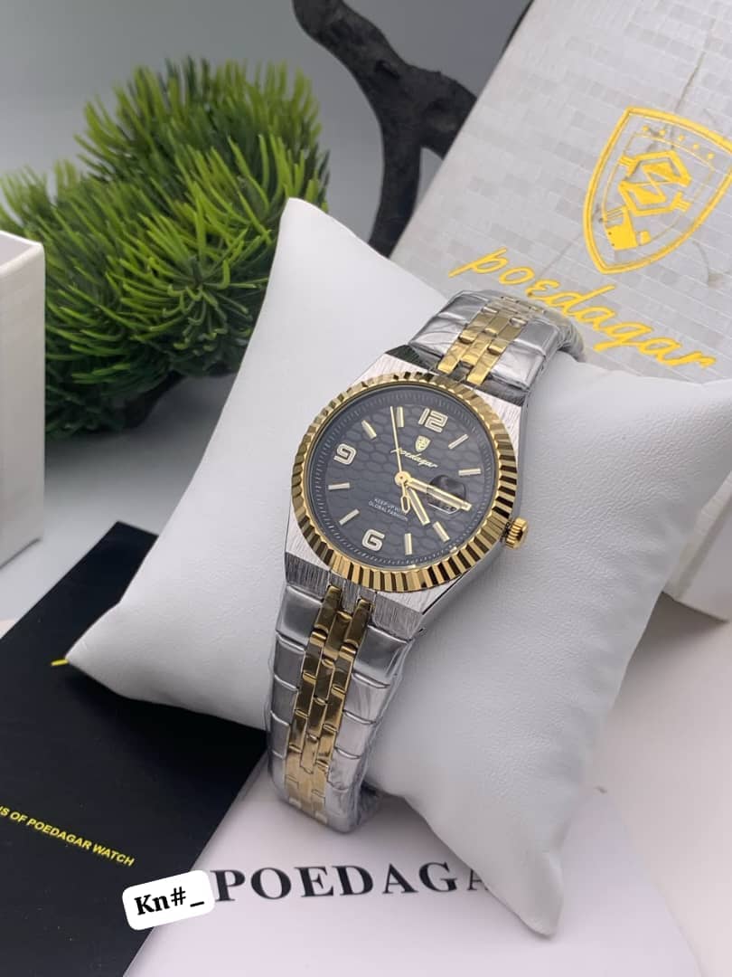 POEDAGAR Men's Two-Tone Fluted Bezel Quartz Watch with Stainless Steel Band - Image 2