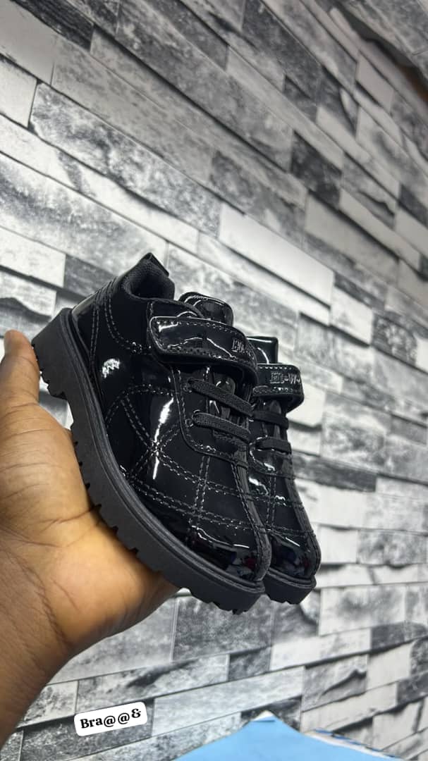 Kids' Black Patent Quilted Sneakers with Hook-and-Loop Strap