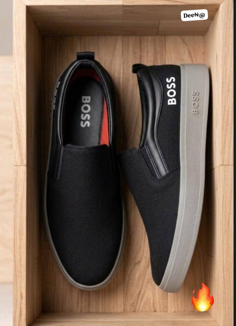 BOSS Men's Minimalist Slip-On Sneakers with Contrast Gray Soles - Image 2