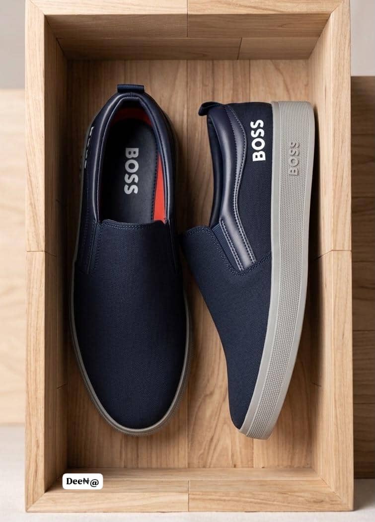 BOSS Men's Minimalist Slip-On Sneakers with Contrast Gray Soles