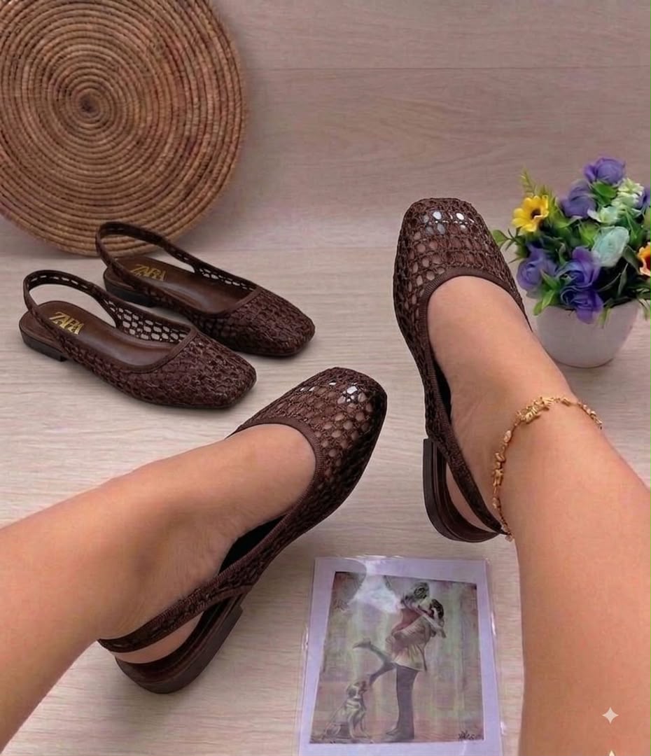 ZARA Mesh Square-Toe Slingback Flat Shoes - Image 2