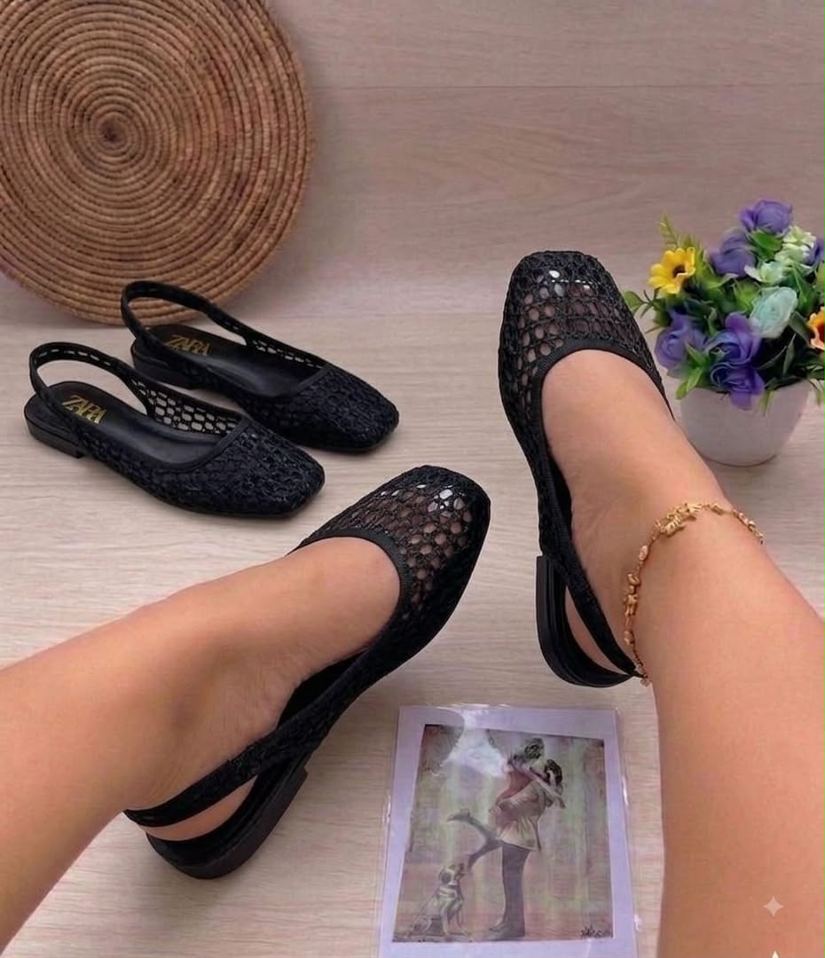 ZARA Mesh Square-Toe Slingback Flat Shoes - Image 3