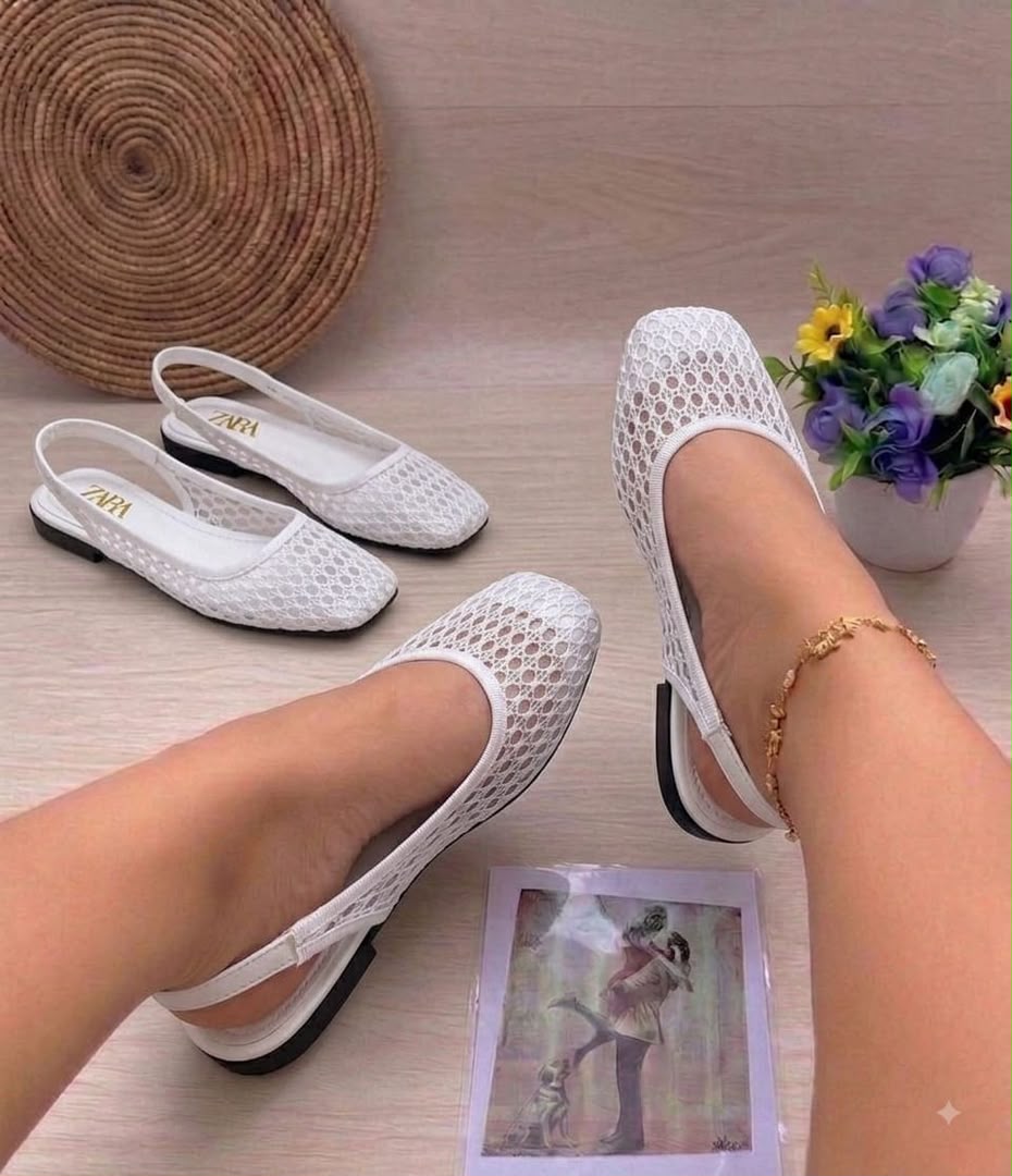 ZARA Mesh Square-Toe Slingback Flat Shoes