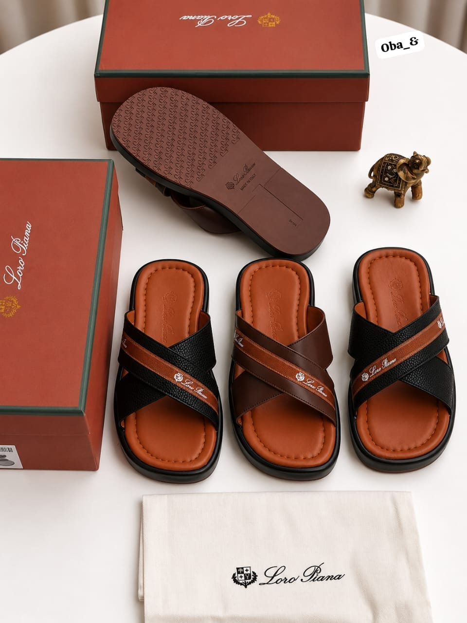 Men's Premium Cross-Strap Slide Sandals with Branded Ribbon Trim