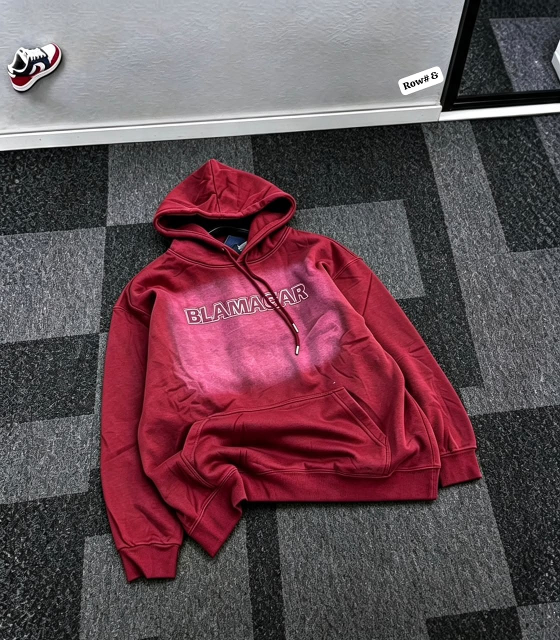 Men's Red Graphic Pullover Hoodie with Bleach-Effect