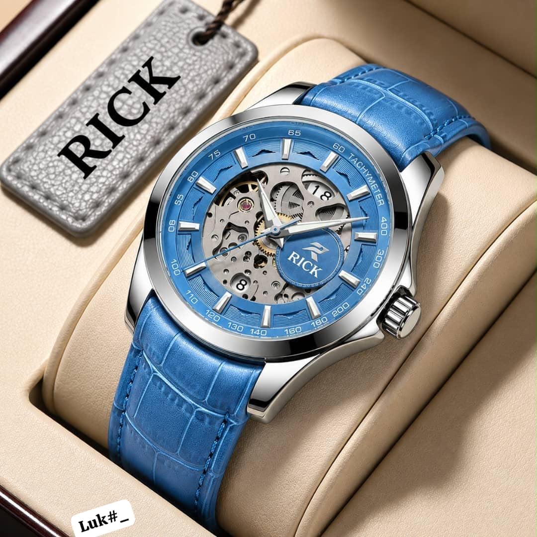 RICK Men's Skeleton Automatic Tachymeter Leather Watch - Image 3