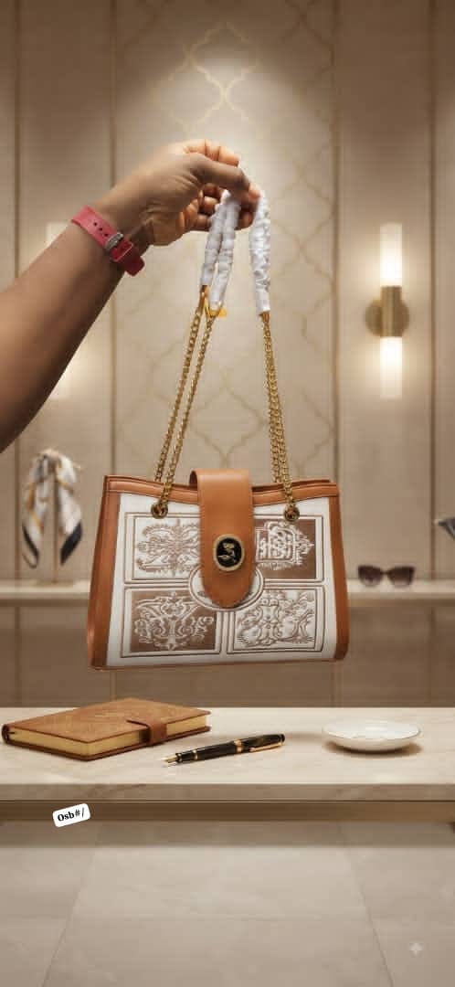 Baroque Patterned Panel Chain-Strap Tote Handbag