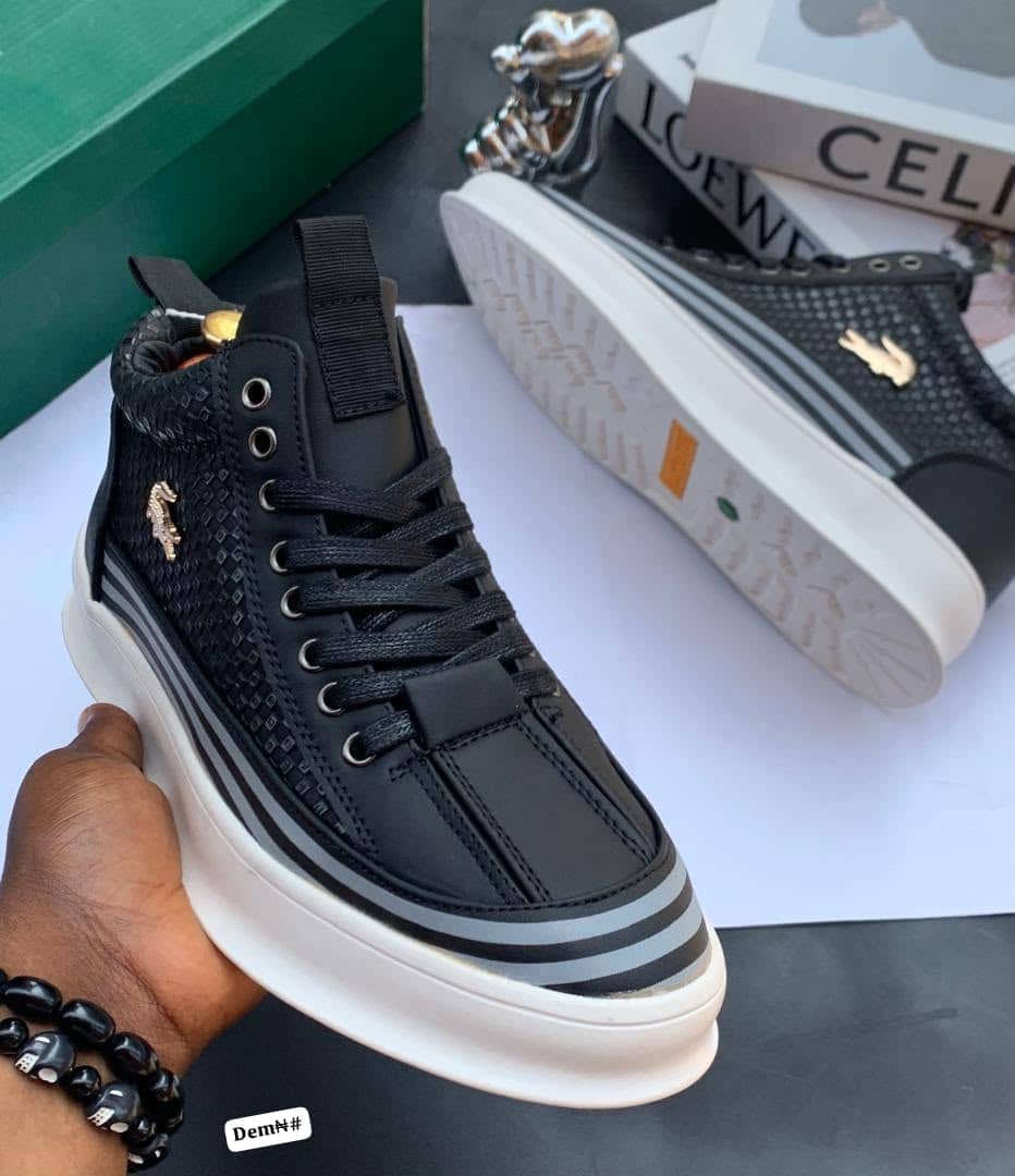 Lacoste-Inspired Men's High-Top Platform Sneakers