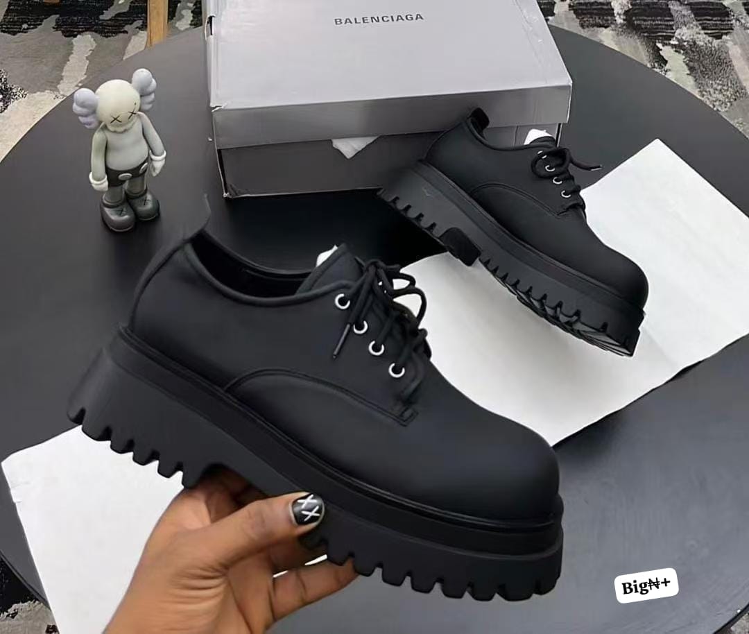 Balenciaga-Inspired Black Matte Platform Lug-Sole Derby Shoes