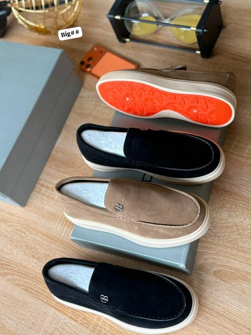 Casual Suede Slip-On Loafers with Orange Sole