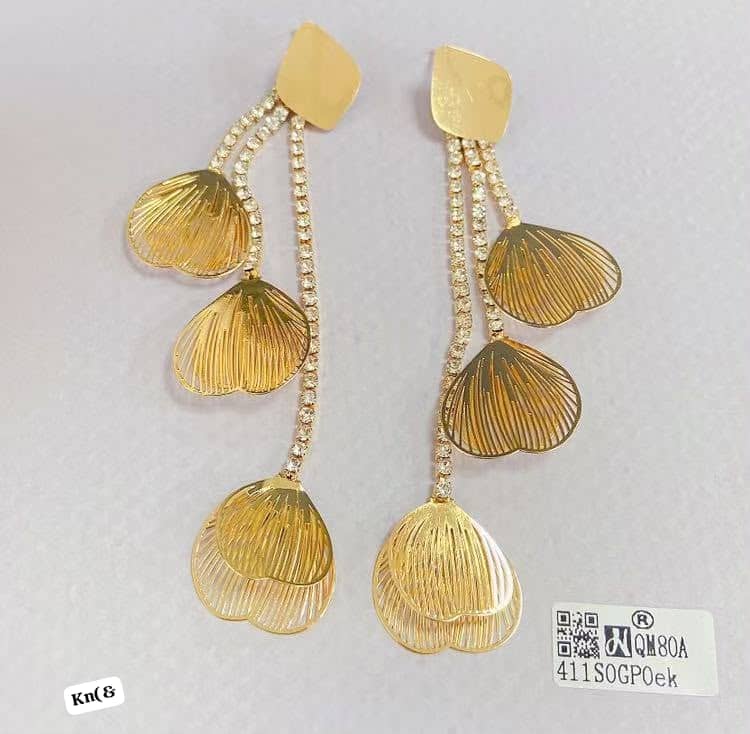 Women's Elegant Gold-Tone Fan Petal & Crystal Cascading Dangle Earrings