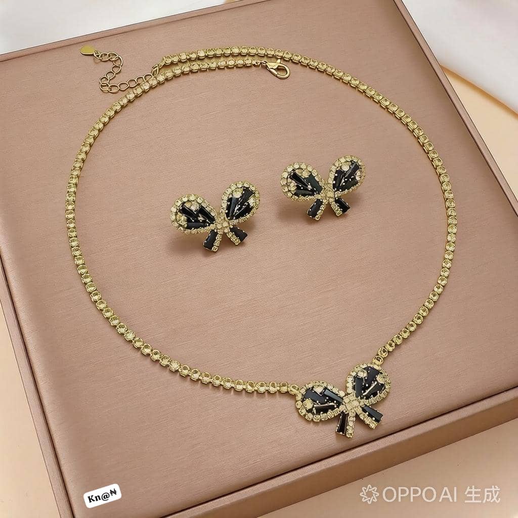 Women's Elegant Gold-Tone Black & Clear Crystal Butterfly Jewelry Set