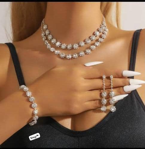 Women's Elegant Silver-Tone Crystal Floral Jewelry Set
