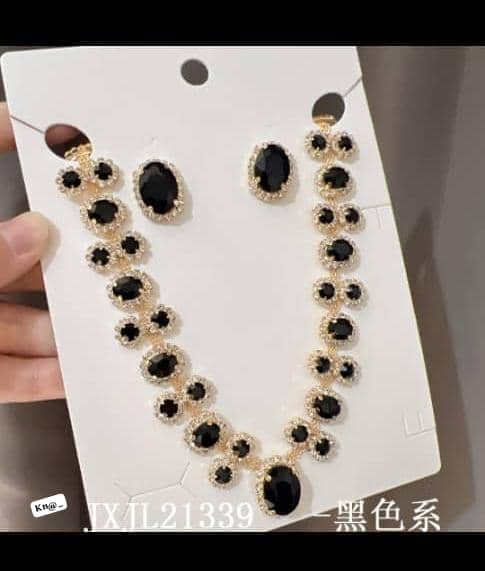Women's Elegant Gold-Tone Black & Clear Crystal Jewelry Set - Image 2