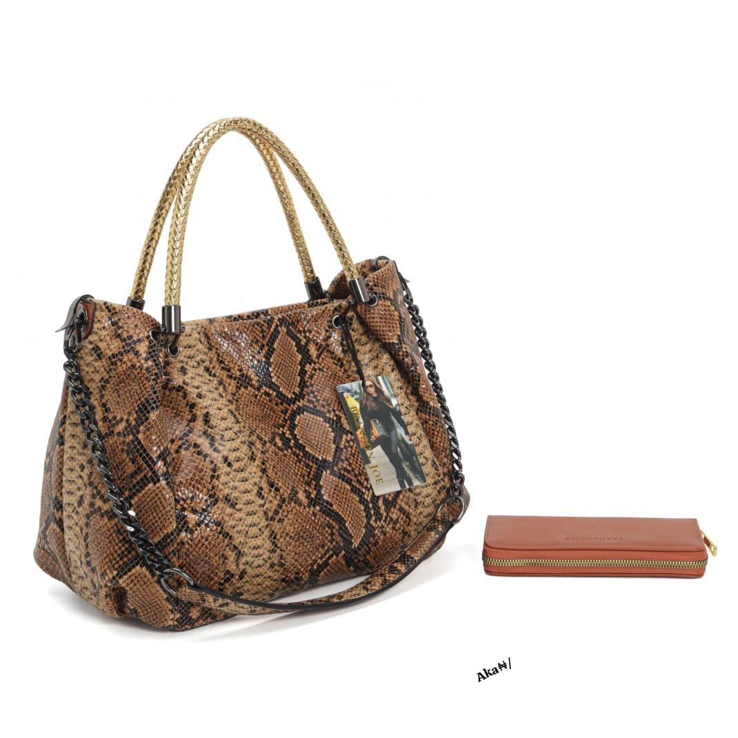 FASHION JOE Faux Snakeskin Handbag & Wallet Set