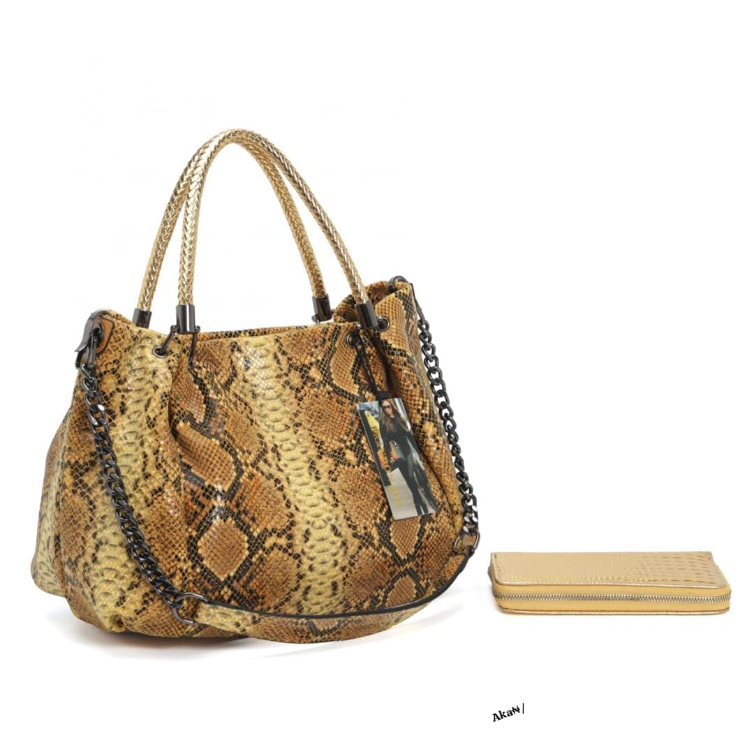 FASHION JOE Faux Snakeskin Handbag & Wallet Set - Image 3
