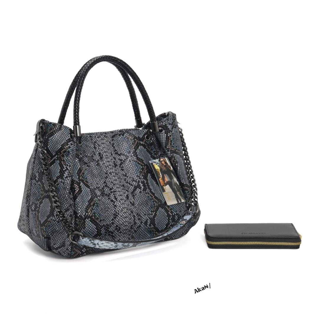 FASHION JOE Faux Snakeskin Handbag & Wallet Set - Image 5