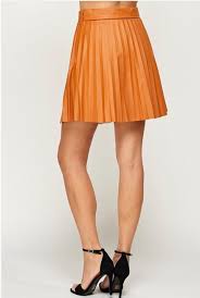 Caramel Brown Faux Leather Pleated Mini Skirt