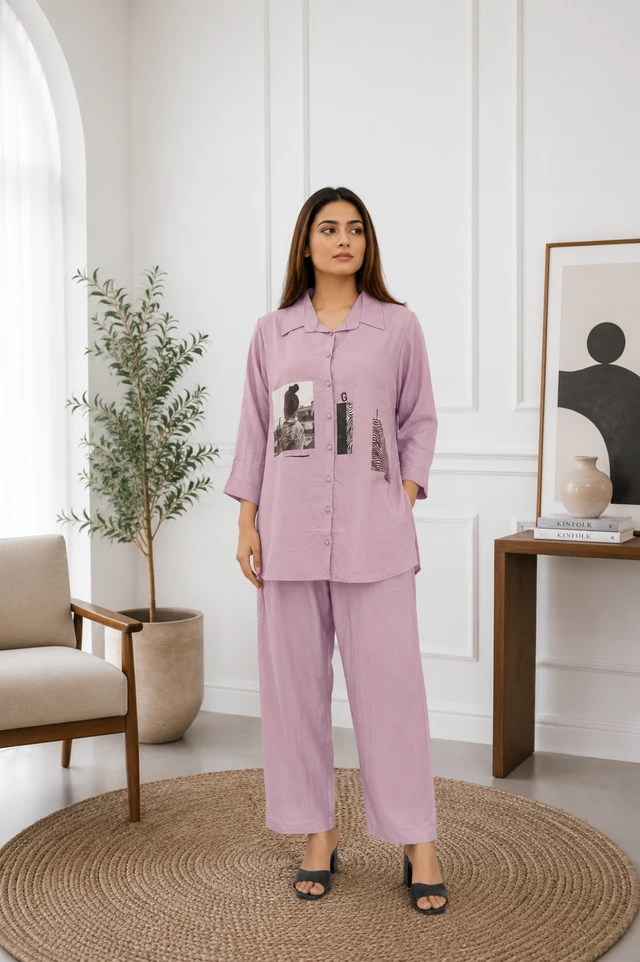 Graphic Print Crinkle Short-Sleeve Shirt & Wide-Leg Pants Set