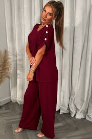 Women's Shoulder Button-Detail Short-Sleeve Top & Trouser