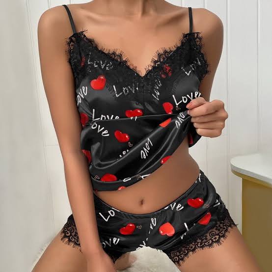 Luxe Silk-Feel Floral Lace Trim Two-Piece Sleepwear