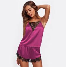 Satin & Scalloped Lace Cami Shorts Pajama Set