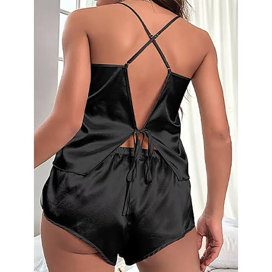Cross-Strap Satin Cami & Shorts Sleep Set