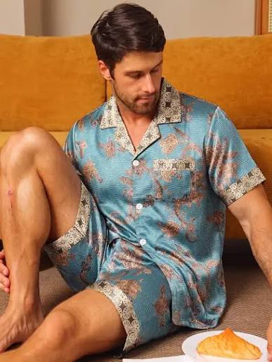 Comfort-Fit Men’s Satin Pajama Shorts Set