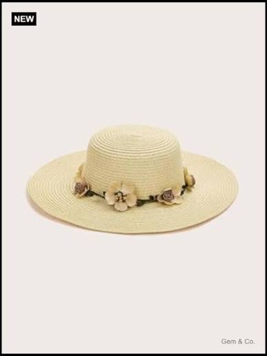 Wavy Edge Floral Straw Beach Visor