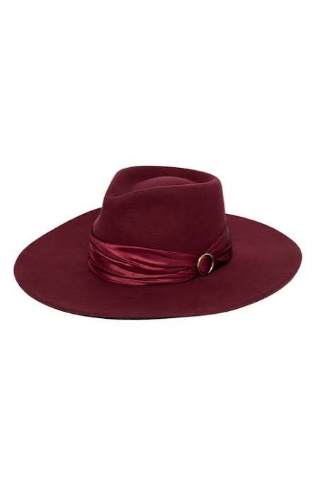 Burgundy Wide-Brim Felt Fedora with Satin Ribbon Band
