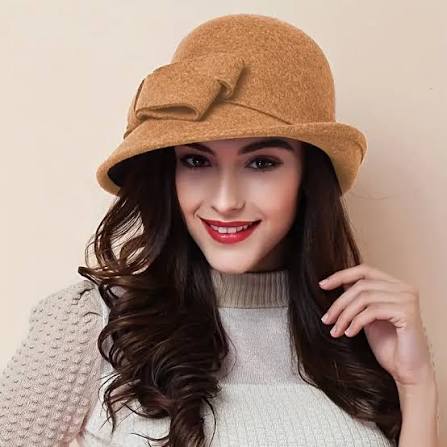 Camel Tan Wool Felt Cloche Hat with Side Bow