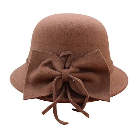 Camel Wool Cloche Hat with Leaves