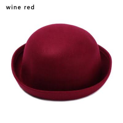 Wine Red Rolled Brim Wool Felt Bowler Hat