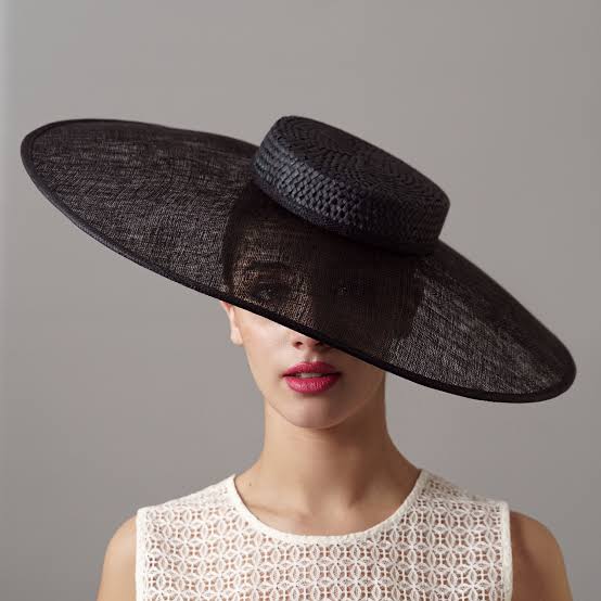 Royal Black & White Trim Flat-Crown Boater Dress Hat