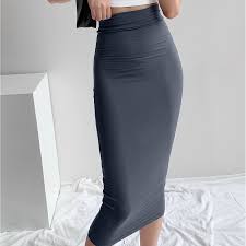 High-Waisted Charcoal Grey Midi Pencil Skirt