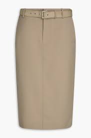 Belted Khaki Taupe Tailored Pencil Skirt