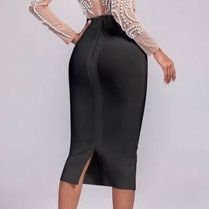 Black Bandage High-Waisted Back-Zip Pencil Skirt