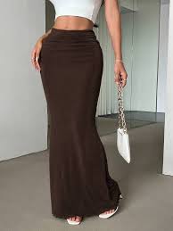 Dark Brown Maxi Column Skirt