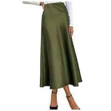 Green Satin Swing Midi Skirt