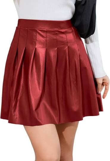 Metallic Deep Red Pleated Mini Skirt