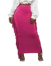 Magenta Pink Fringe Detail Maxi Skirt